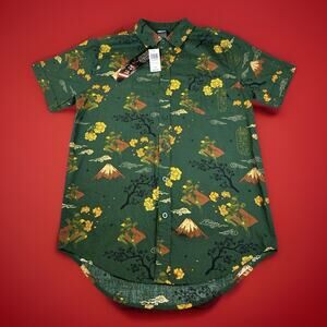 Star Wars Boba Fett Samurai Volcano Woven Shirt Green Button Up Small Mt Fuji